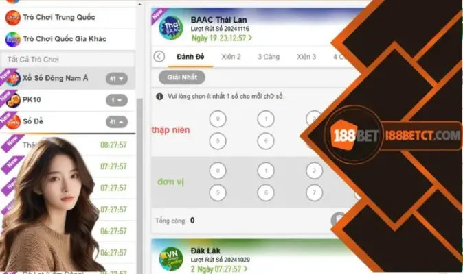 Mục chơi BACC Thai là một trong những sảnh xổ số thông minh tại 188Bet, hãy cùng tham gia nào.